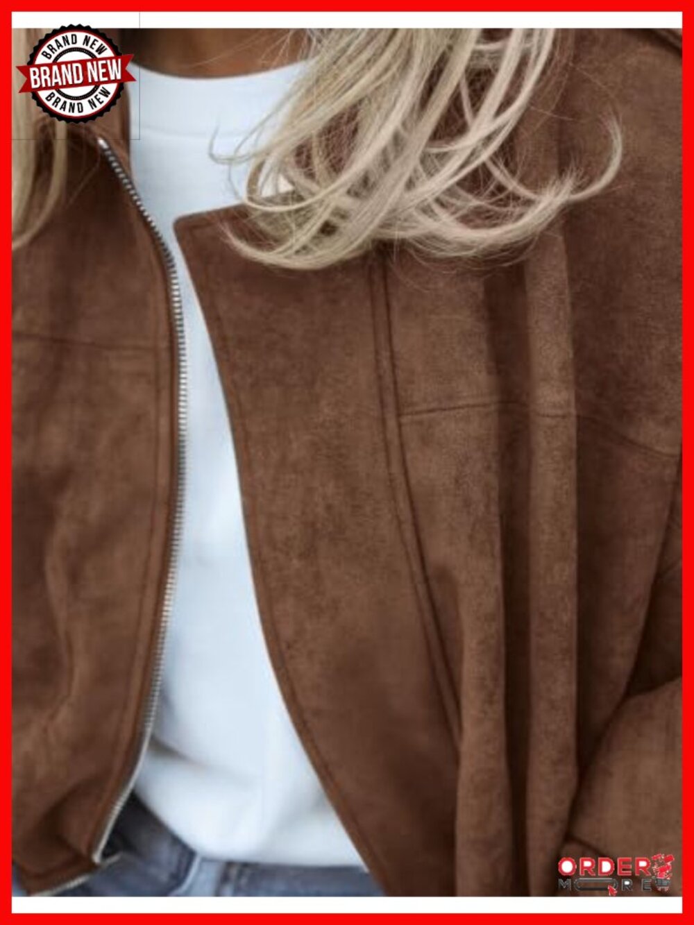 Faux Suede Cropped Bomber Jacket Batwing Sleeve Fall Casual - Picture 4 of 6